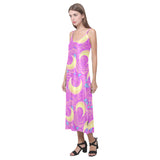 Moon pink rose background V-Neck Open Fork Long Dress