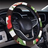 red and white tulips pattern Car Steering Wheel Cover