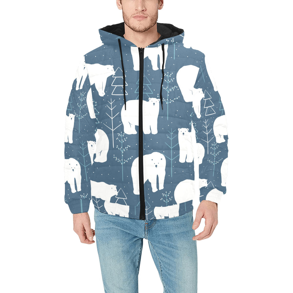 polar bear mother her child pattern Men's Padded Hooded Jacket