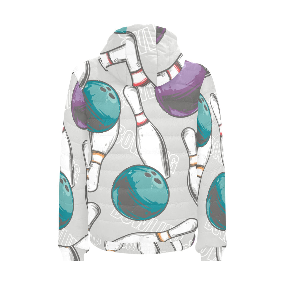 Bowling ball and pin gray background Men's Padded Hooded Jacket