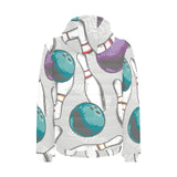Bowling ball and pin gray background Men's Padded Hooded Jacket