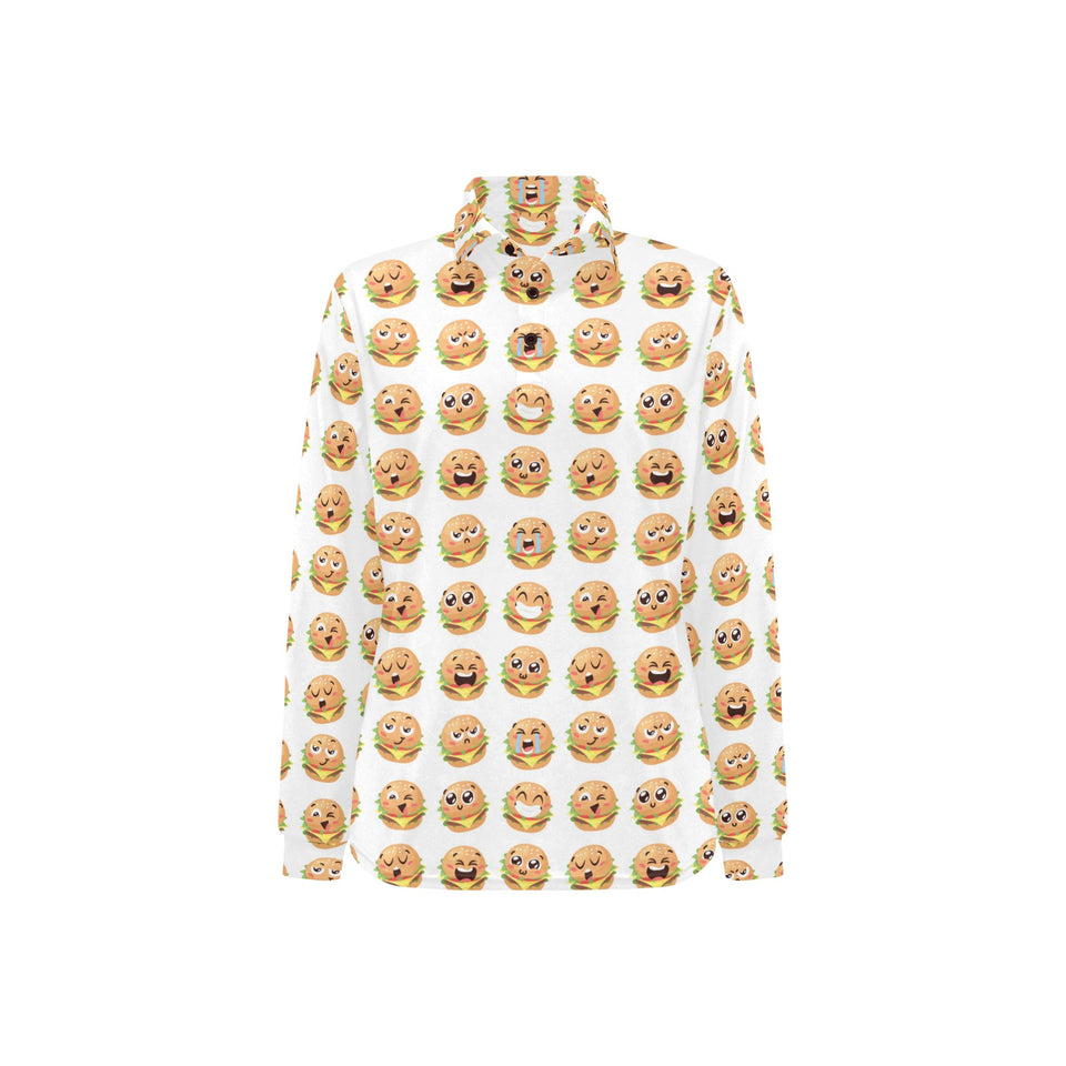 Hamburger Pattern Print Design 04 Women's Long Sleeve Polo Shirt