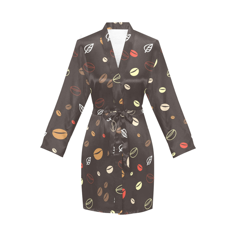 Coffee bean leave pattern Women's Long Sleeve Belted Night Robe