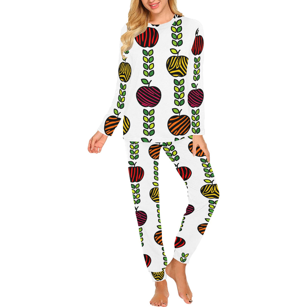 colorful apples leave zebra stripe Women's All Over Print Pajama Set