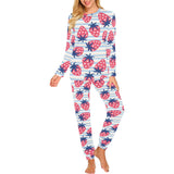 Strawberry pattern blue lines background Women's All Over Print Pajama Set