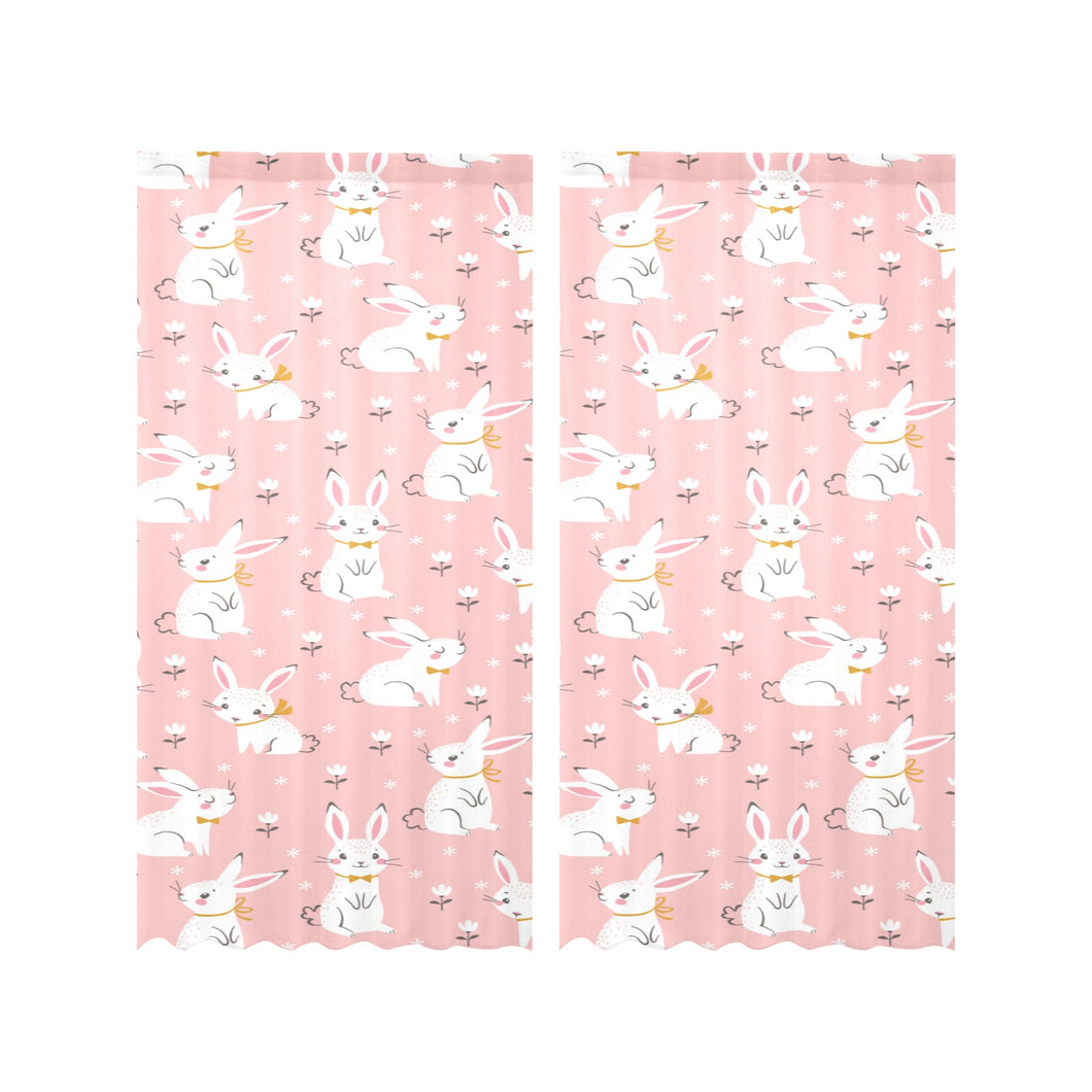 Cute white rabbit flower pink background Gauze Curtain