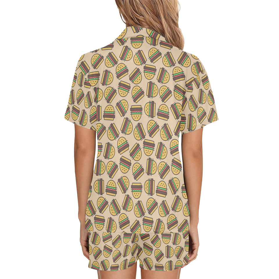 Hamburger Pattern Print Design 01 Women's V-Neck Short Pajama Set