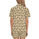 Hamburger Pattern Print Design 01 Women's V-Neck Short Pajama Set