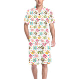 Color cute owl pattern Men's V-Neck Short Pajama Set