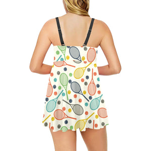 Tennis Pattern Print Design 03 Chest Sexy Pleated Two Piece Swim Dress