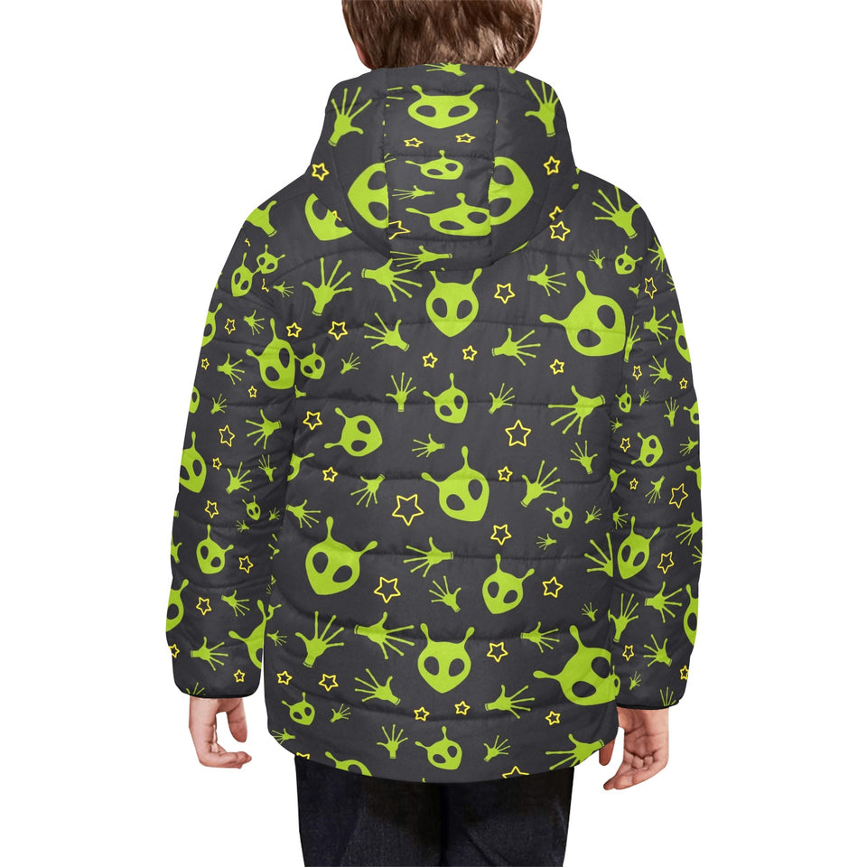 Alien Pattern Print Design 02 Kids' Boys' Girls' Padded Hooded Jacket