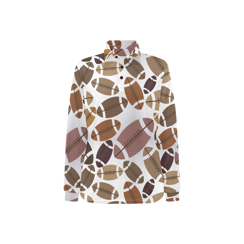 American football ball pattern Women's Long Sleeve Polo Shirt