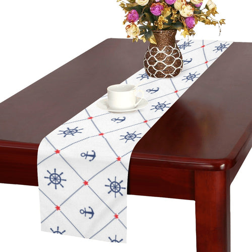Anchor rudder nautical design pattern Table Runner