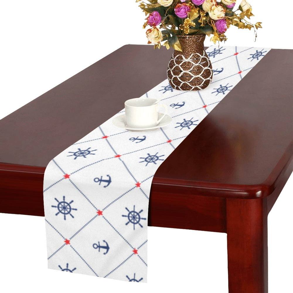 Anchor rudder nautical design pattern Table Runner