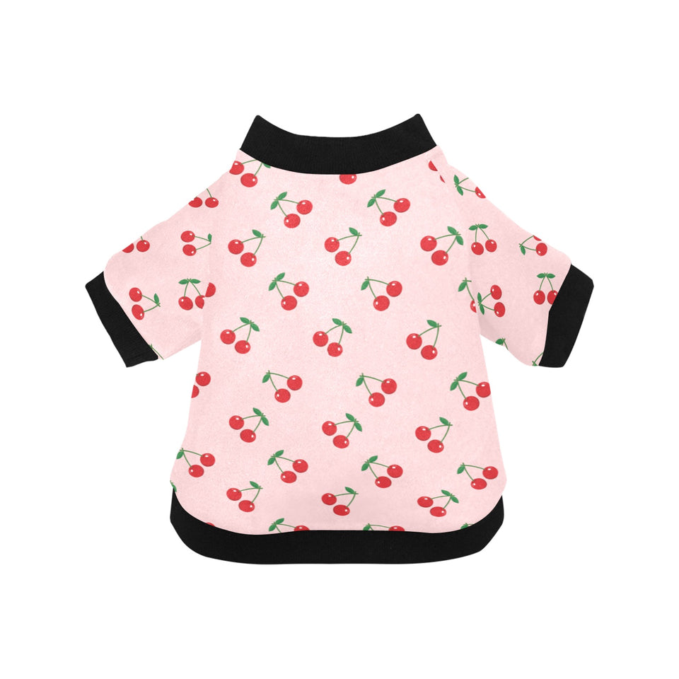 cherry pattern pink background All Over Print Pet Dog Round Neck Fuzzy Shirt