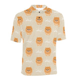Cute brown pomeranian puppy on blue Men's All Over Print Polo Shirt