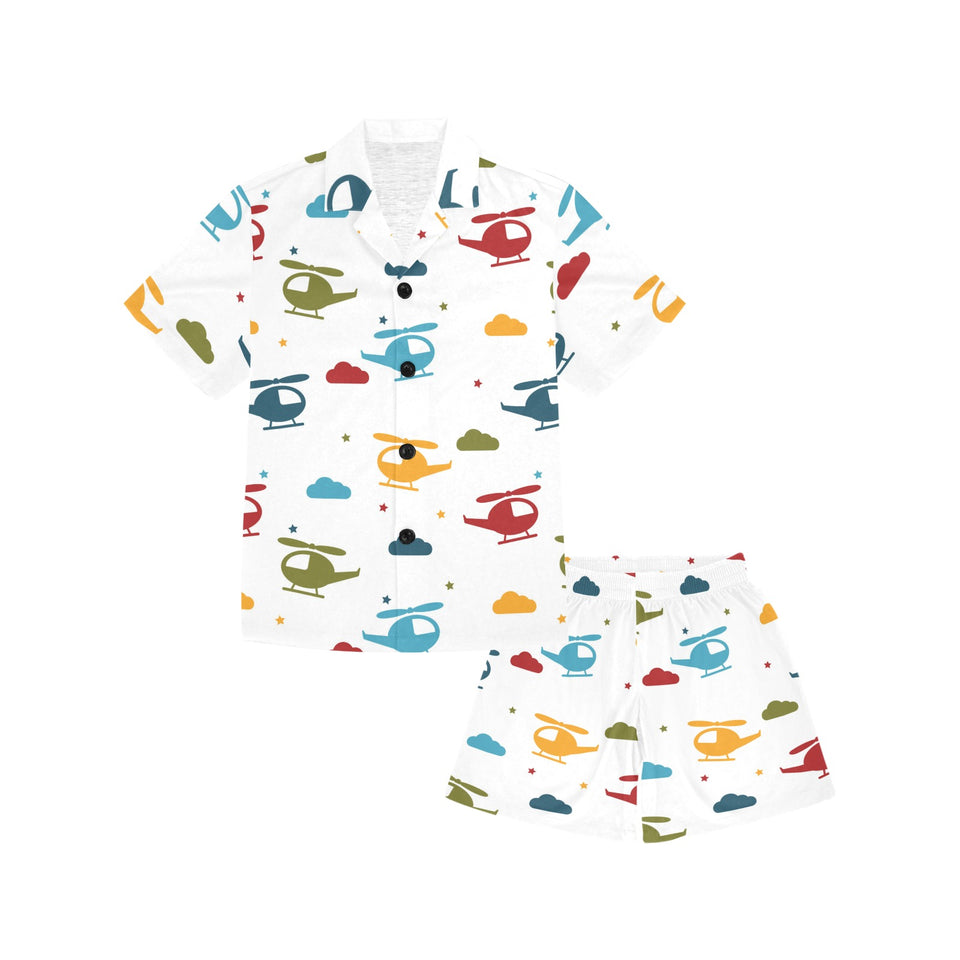 Colorful helicopter pattern Kids' Boys' Girls' V-Neck Short Pajama Set