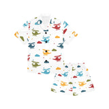 Colorful helicopter pattern Kids' Boys' Girls' V-Neck Short Pajama Set
