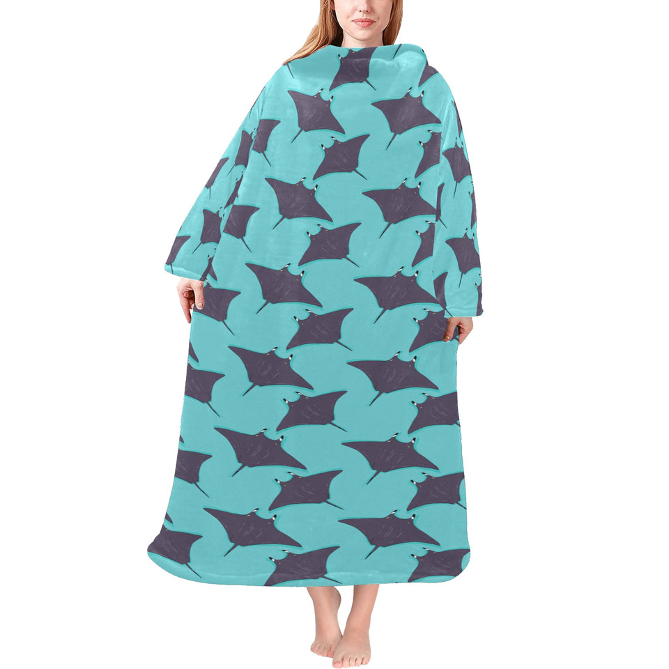 Stingray Pattern Print Design 02 Blanket Robe with Sleeves