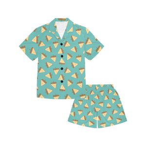 Sandwich Pattern Print Design 03 Kids' Boys' Girls' V-Neck Short Pajama Set