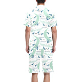 Crocodile diver pattern Men's V-Neck Short Pajama Set