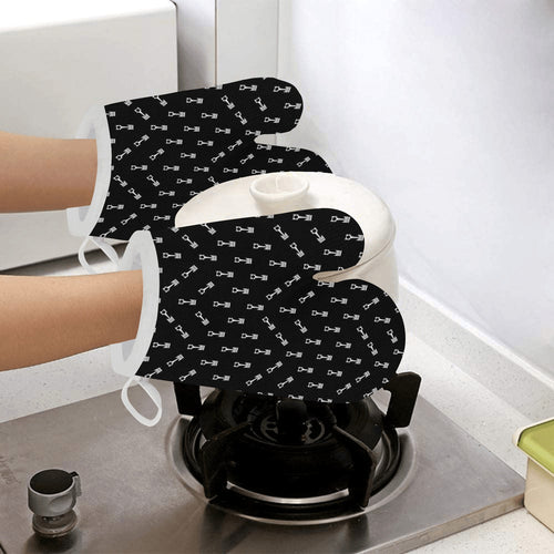 Engine Piston Black Theme Pattern Print Design 03 Heat Resistant Oven Mitts