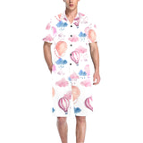 Watercolor air balloon cloud pattern Men's V-Neck Short Pajama Set