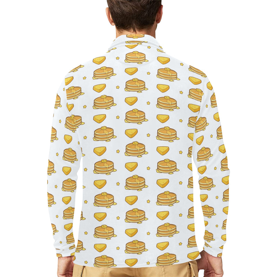 Pancake Pattern Print Design 03 Men's Long Sleeve Polo Shirt