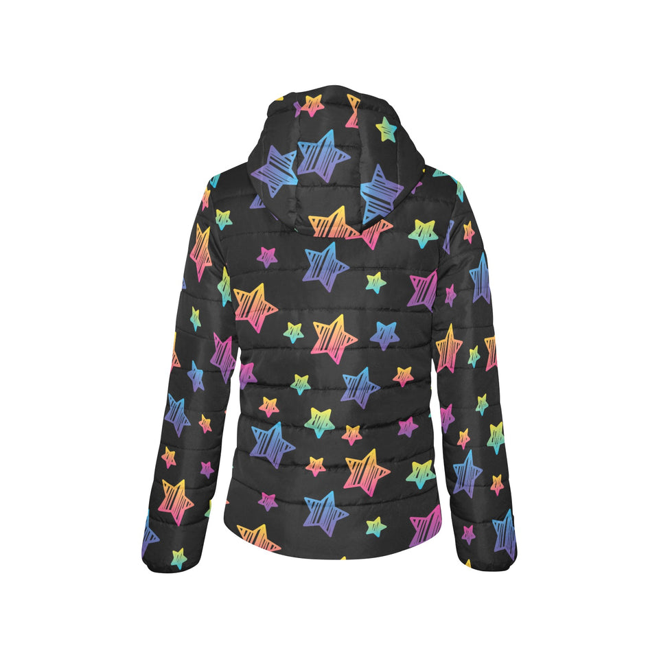Colorful star pattern Women's Padded Hooded Jacket
