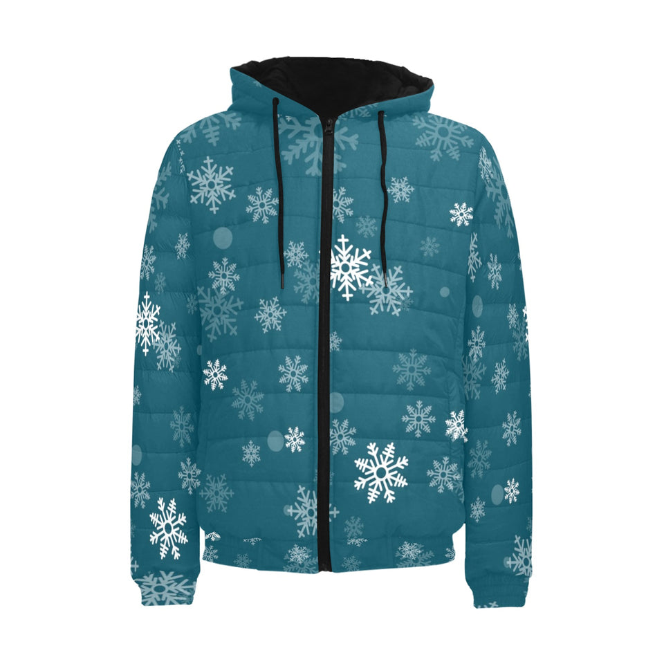 Snowflake pattern dark background Men's Padded Hooded Jacket