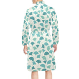 Green ginkgo leaves pattern Men's Long Sleeve Belted Night Robe