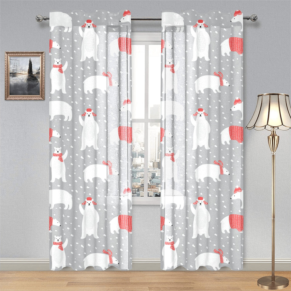 Cute polar bear christmas snow pattern Gauze Curtain