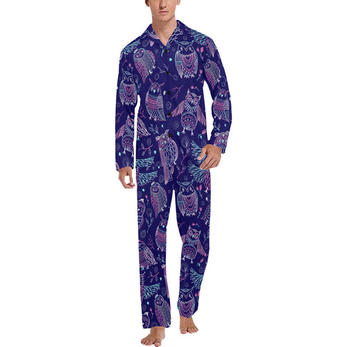 Cute owls pattern boho style ornament Men's Long Pajama Set