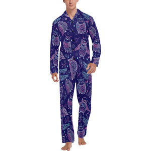 Cute owls pattern boho style ornament Men's Long Pajama Set