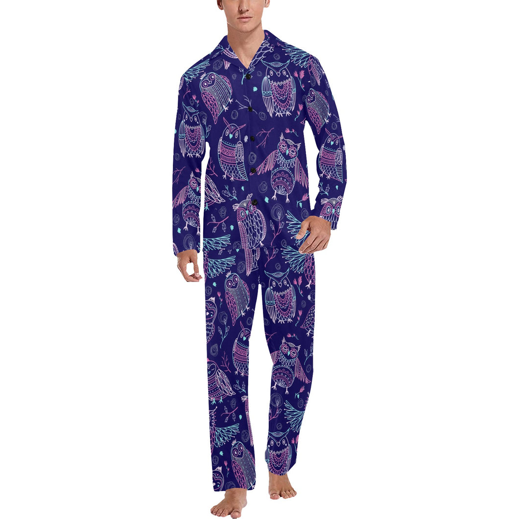 Cute owls pattern boho style ornament Men's Long Pajama Set