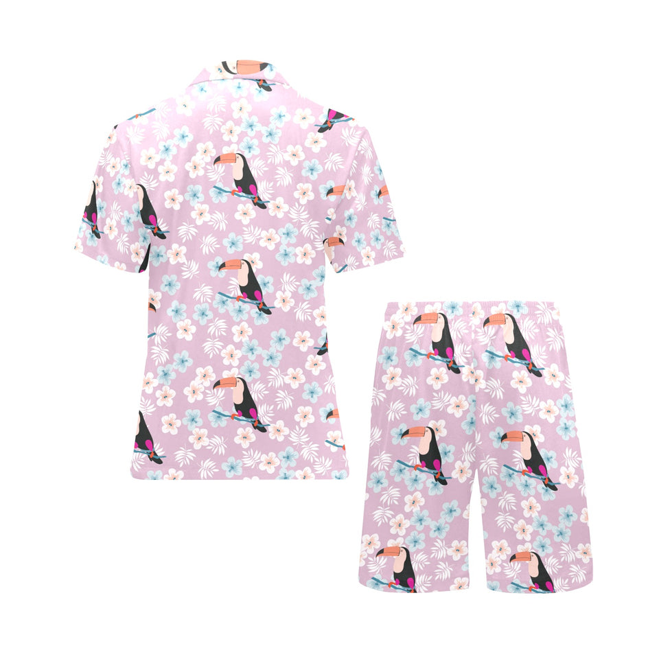 Beautiful toucan flower leaves Men's V-Neck Short Pajama Set