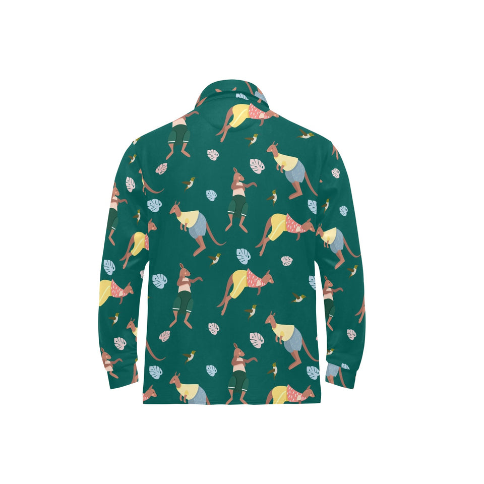 Kangaroo leaves pattern Men's Long Sleeve Polo Shirt