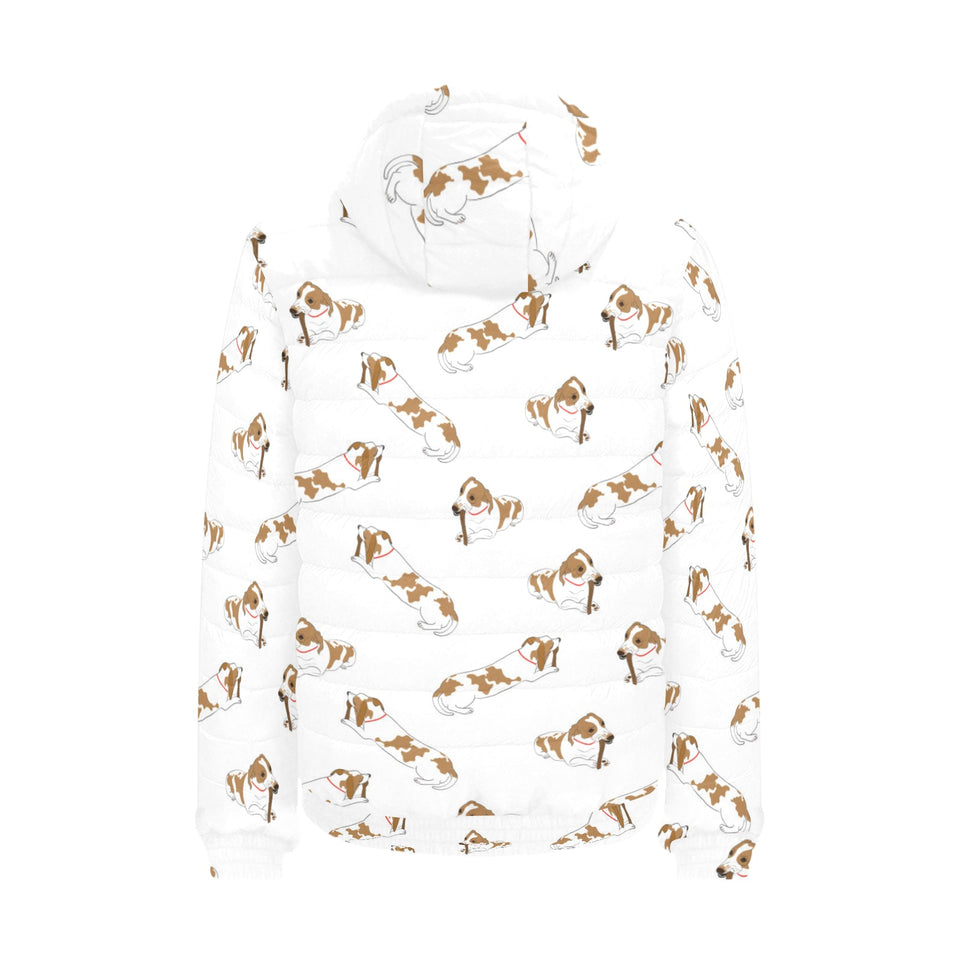 Jack Russel Pattern Print Design 04 Men's Padded Hooded Jacket