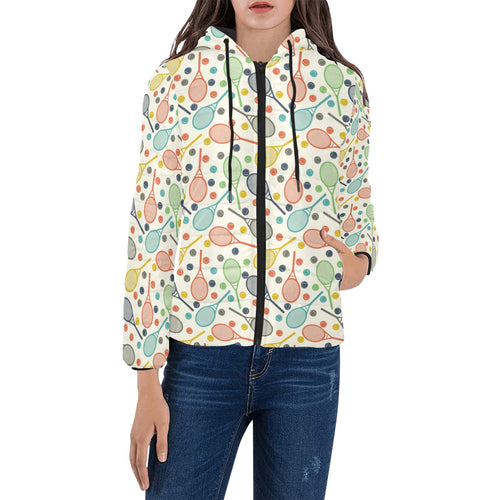 Tennis Pattern Print Design 03 Women's Padded Hooded Jacket