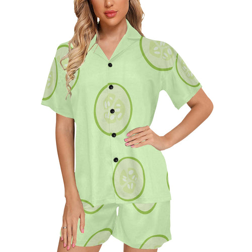 Cucumber pattern Women's V-Neck Short Pajama Set