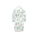 Pastel color cactus pattern Men's Long Sleeve Belted Night Robe