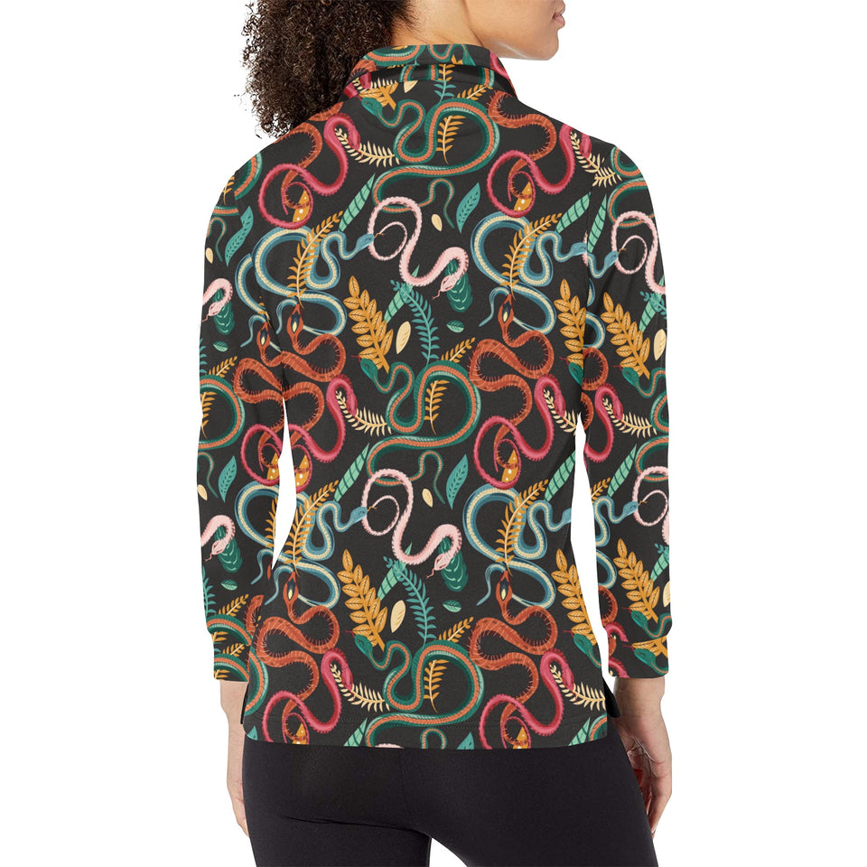Colorful snake plant pattern Women's Long Sleeve Polo Shirt