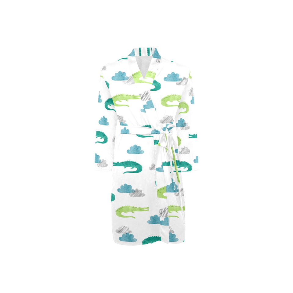 watercolor crocodile pattern Men's Long Sleeve Belted Night Robe