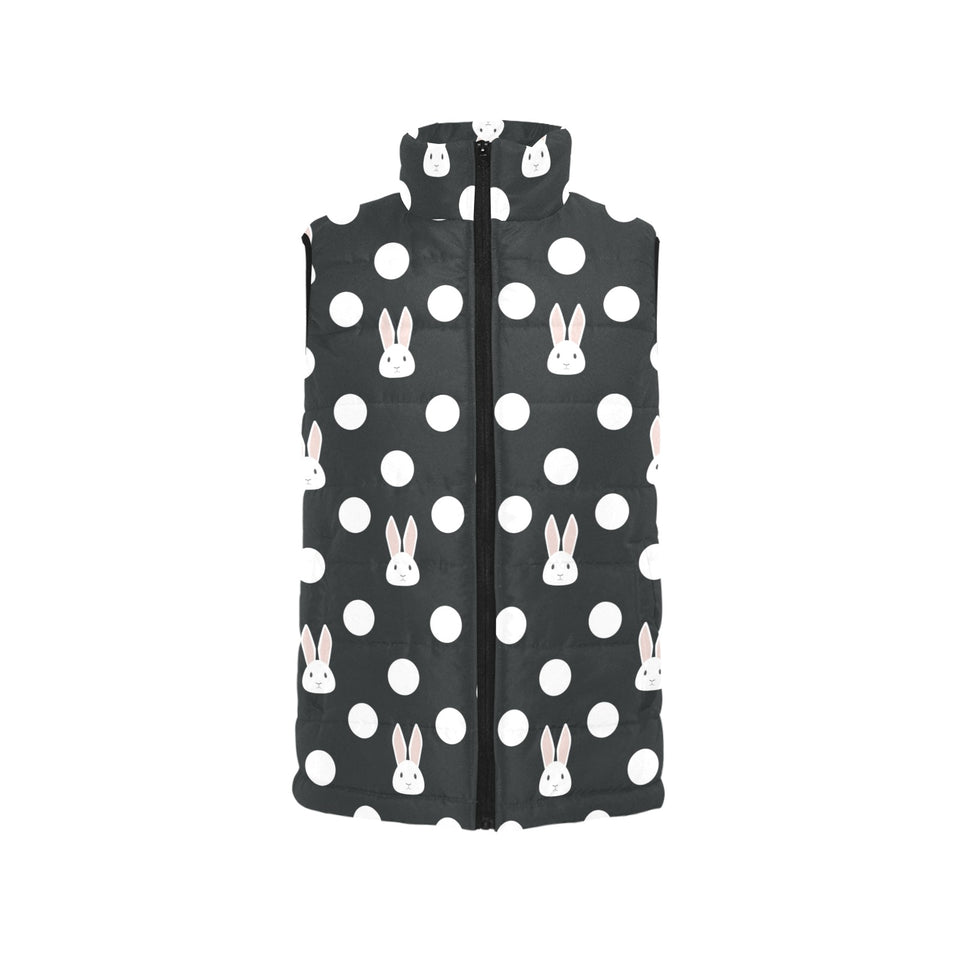 Cute white rabbit polka dots black background Women's Padded Vest
