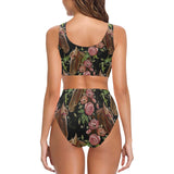 Horse head wild roses pattern Chest Bowknot High Waisted Bikini Swimsuit