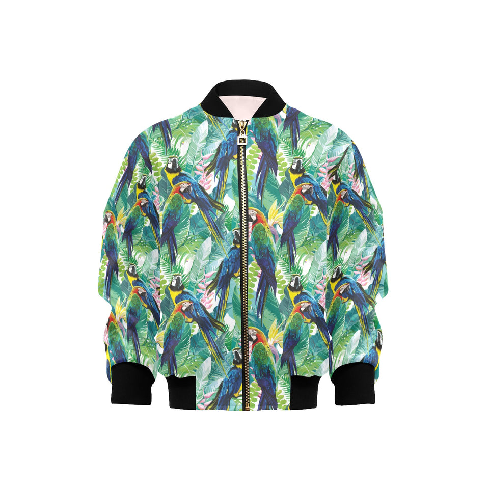 Colorful parrot exotic flower leaves Kids' Boys' Girls' Bomber Jacket