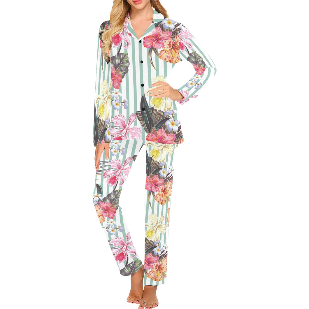 Colorful orchid flower pattern Women's Long Pajama Set