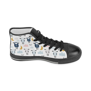 Cute sleeping sheep moon cloud pattern Women's High Top Canvas Shoes Black