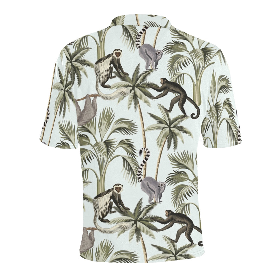 Monkey sloth lemur palm trees pattern Men's All Over Print Polo Shirt