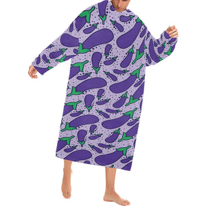 Eggplant Pattern Print Design 03 Blanket Robe with Sleeves